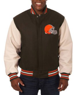 Domestic Cleveland Browns Varsity Brown and Cream Jacket