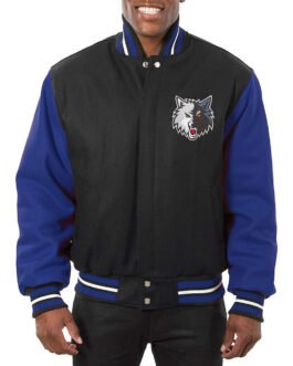 Minnesota Timberwolves Domestic Varsity Black and Royal Varsity Jacket