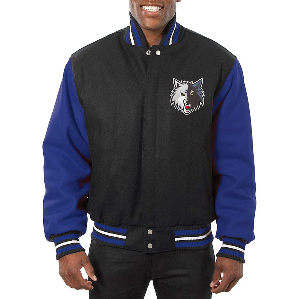 Minnesota Timberwolves Domestic Varsity Black and Royal Varsity Jacket