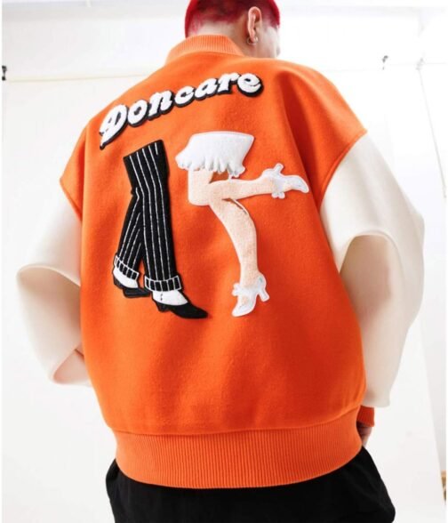 Doncare Legs Orange and White Varsity Jacket - Image 5