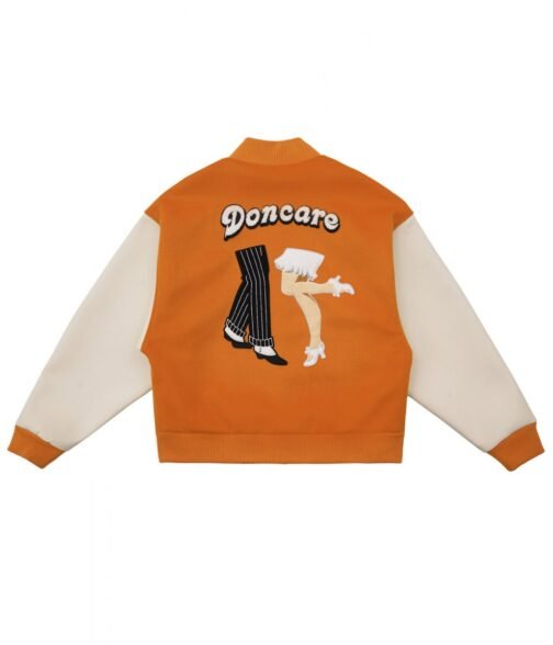 Doncare Legs Orange and White Varsity Jacket - Image 2
