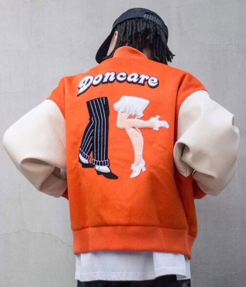 Doncare Legs Orange and White Varsity Jacket - Image 3