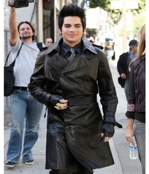 Adam Lambert Black Double Breasted Leather Coat - Image 7