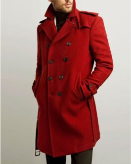 Men’s Double Breasted Red Belted Coat