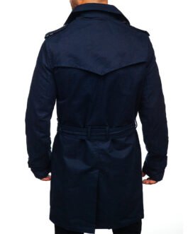 Men’s Double-Breasted Navy Blue Trench Coat
