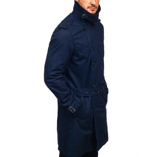 Men’s Double-Breasted Navy Blue Trench Coat - Image 4