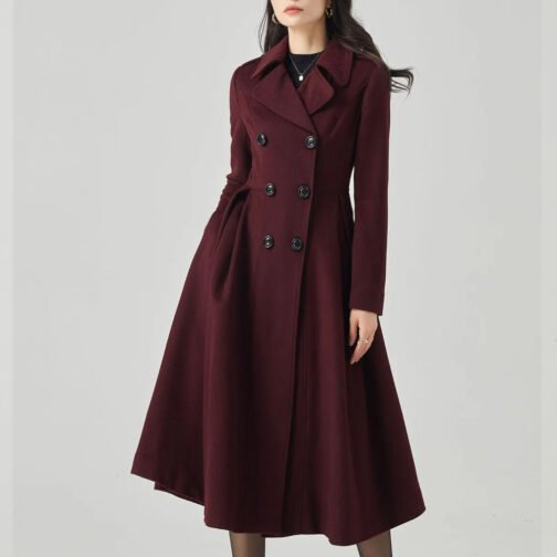 Women’s Swing Double Breasted Wool Coat - Image 14