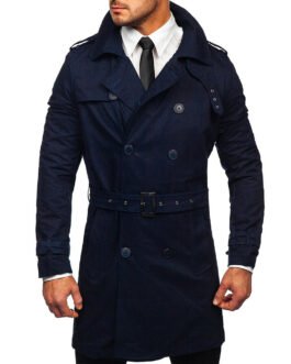 Men’s Double-Breasted Navy Blue Trench Coat