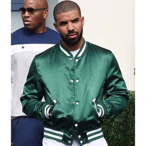 Drake Bomber Green Satin Jacket - Image 2