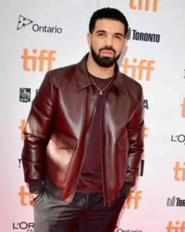 Drake Maroon Bomber Leather Jacket