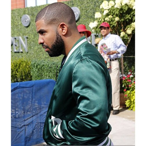 Drake Bomber Green Satin Jacket - Image 7