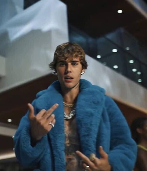 Justin Bieber Blue Fur Coat - Image 6