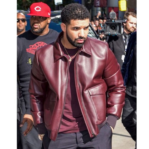 Drake Maroon Bomber Leather Jacket - Image 14