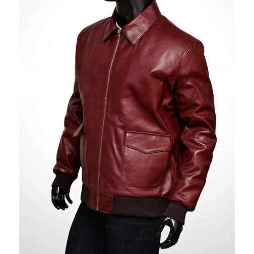Drake Maroon Bomber Leather Jacket - Image 4