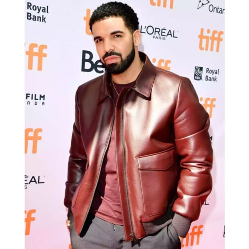 Drake Maroon Bomber Leather Jacket - Image 7
