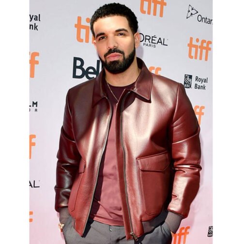 Drake Maroon Bomber Leather Jacket - Image 5