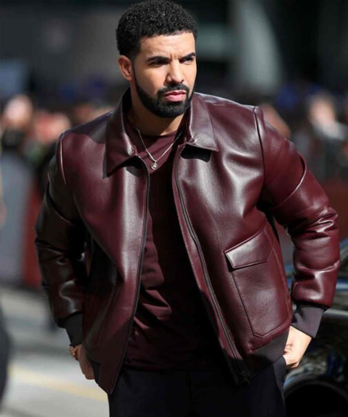 Drake Maroon Bomber Leather Jacket - Image 6