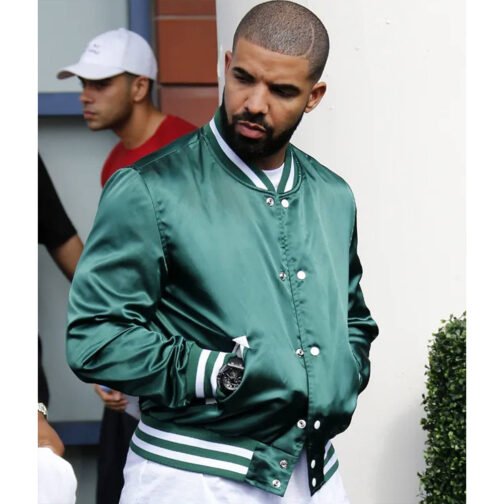 Drake Bomber Green Satin Jacket - Image 4