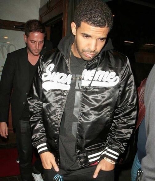 Drake Supreme Black Satin Hooded Jacket - Image 3
