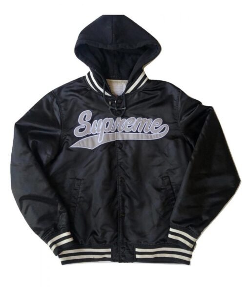 Drake Supreme Black Satin Hooded Jacket - Image 4