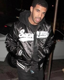 Drake Supreme Black Satin Hooded Jacket