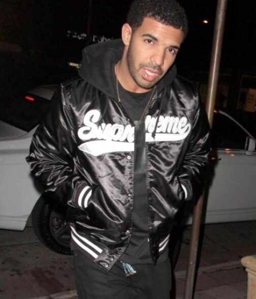 Drake Supreme Black Satin Hooded Jacket - Image 2