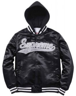 Drake Supreme Black Satin Hooded Jacket
