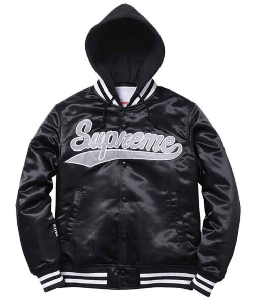 Drake Supreme Black Satin Hooded Jacket