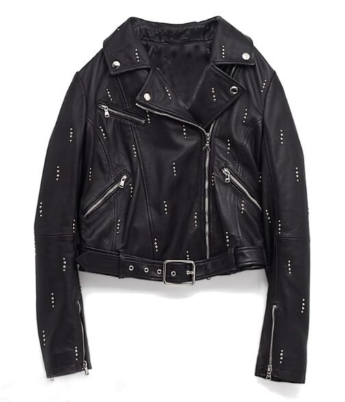 Dua Lipa Biker Belted Black Leather Jacket
