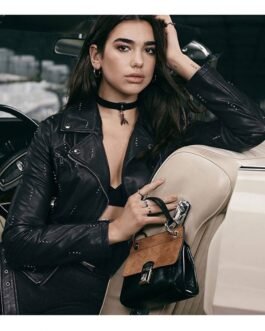 Dua Lipa Biker Belted Black Leather Jacket