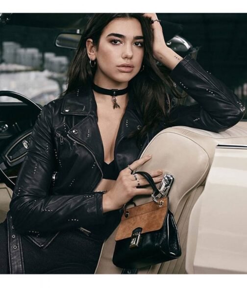 Dua Lipa Biker Belted Black Leather Jacket - Image 2