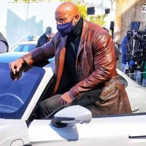 Dwayne Johnson Red Notice Brown Leather Coat - Image 14