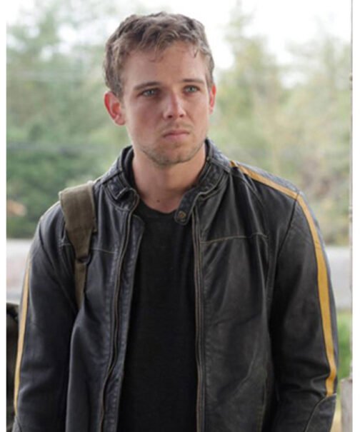 Bates Motel Max Thieriot Yellow Striped Leather Jacket - Image 2