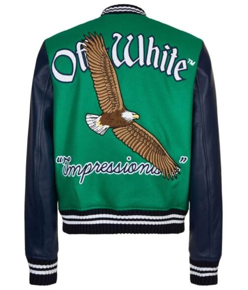 Varsity Off-White 23 Eagle Red and Black/Green and Blue Jacket - Image 4