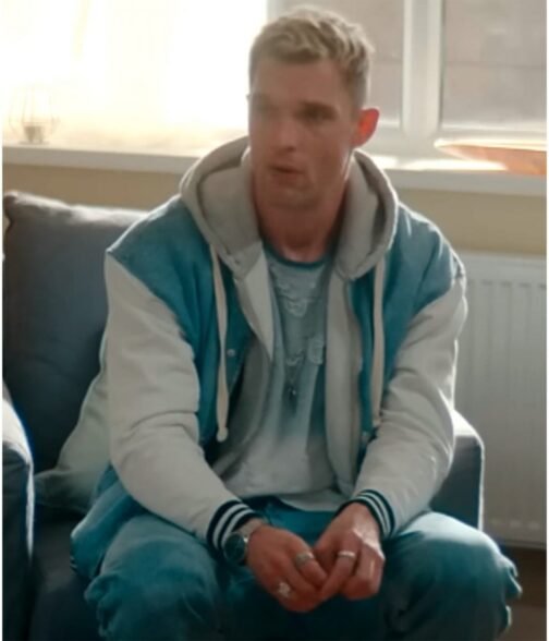 Ed Skrein I Used to Be Famous Varsity Blue and Gray Jacket - Image 4