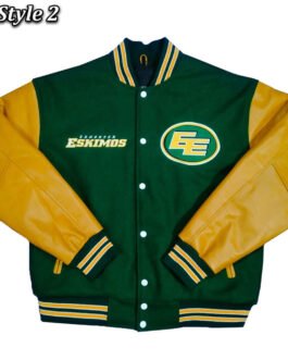 Edmonton Eskimos Green and Tan Brown Varsity Jacket
