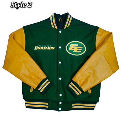 Edmonton Eskimos Green and Tan Brown Varsity Jacket - Image 2