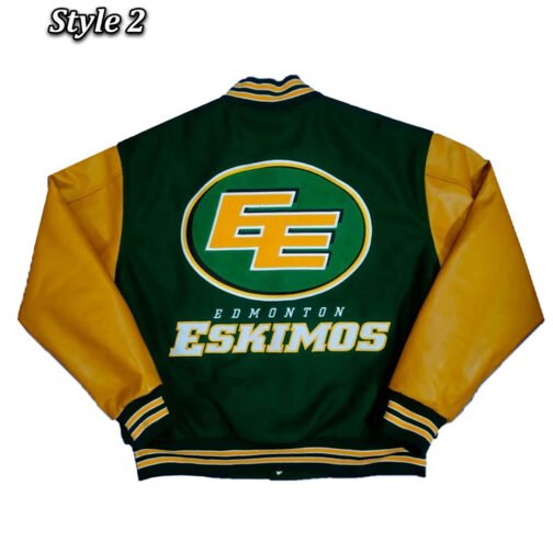Edmonton Eskimos Green and Tan Brown Varsity Jacket - Image 4