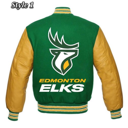 Edmonton Eskimos Green and Tan Brown Varsity Jacket - Image 3