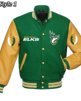 Edmonton Eskimos Green and Tan Brown Varsity Jacket