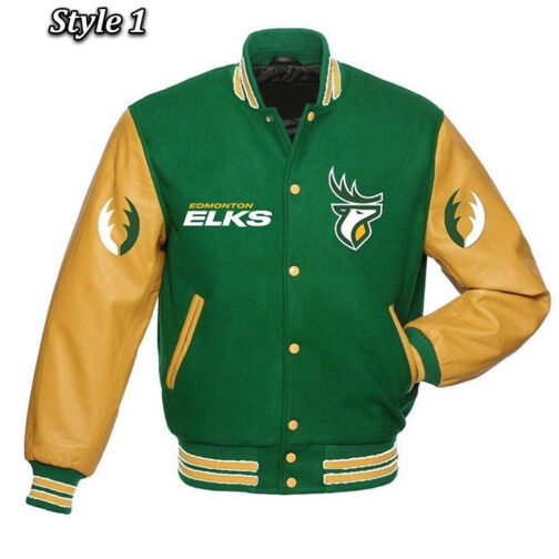 Edmonton Eskimos Green and Tan Brown Varsity Jacket