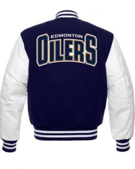 Edmonton Oilers Blue and White Letterman Jacket
