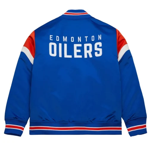 Edmonton Oilers Heavyweight Blue Satin Jacket - Image 2