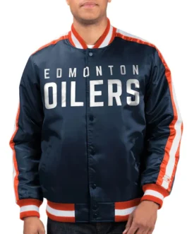 Edmonton Oilers O-Line Navy Varsity Satin Jacket