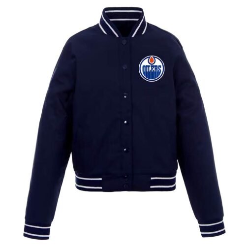Edmonton Oilers Varsity Navy Wool Jacket