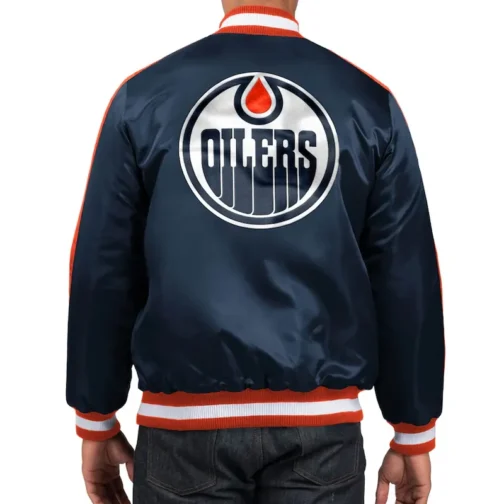 Edmonton Oilers O-Line Navy Varsity Satin Jacket - Image 2