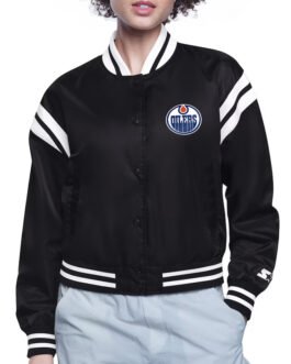 Edmonton Oilers Printed Logo Varsity Satin Jacket