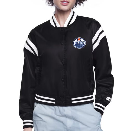 Edmonton Oilers Printed Logo Varsity Satin Jacket