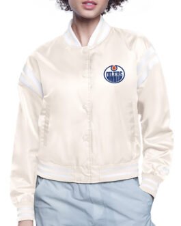 Edmonton Oilers Printed Logo Varsity Satin Jacket
