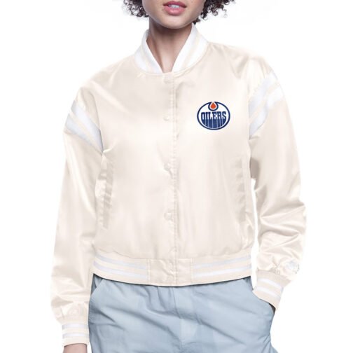 Edmonton Oilers Printed Logo Varsity Satin Jacket - Image 2